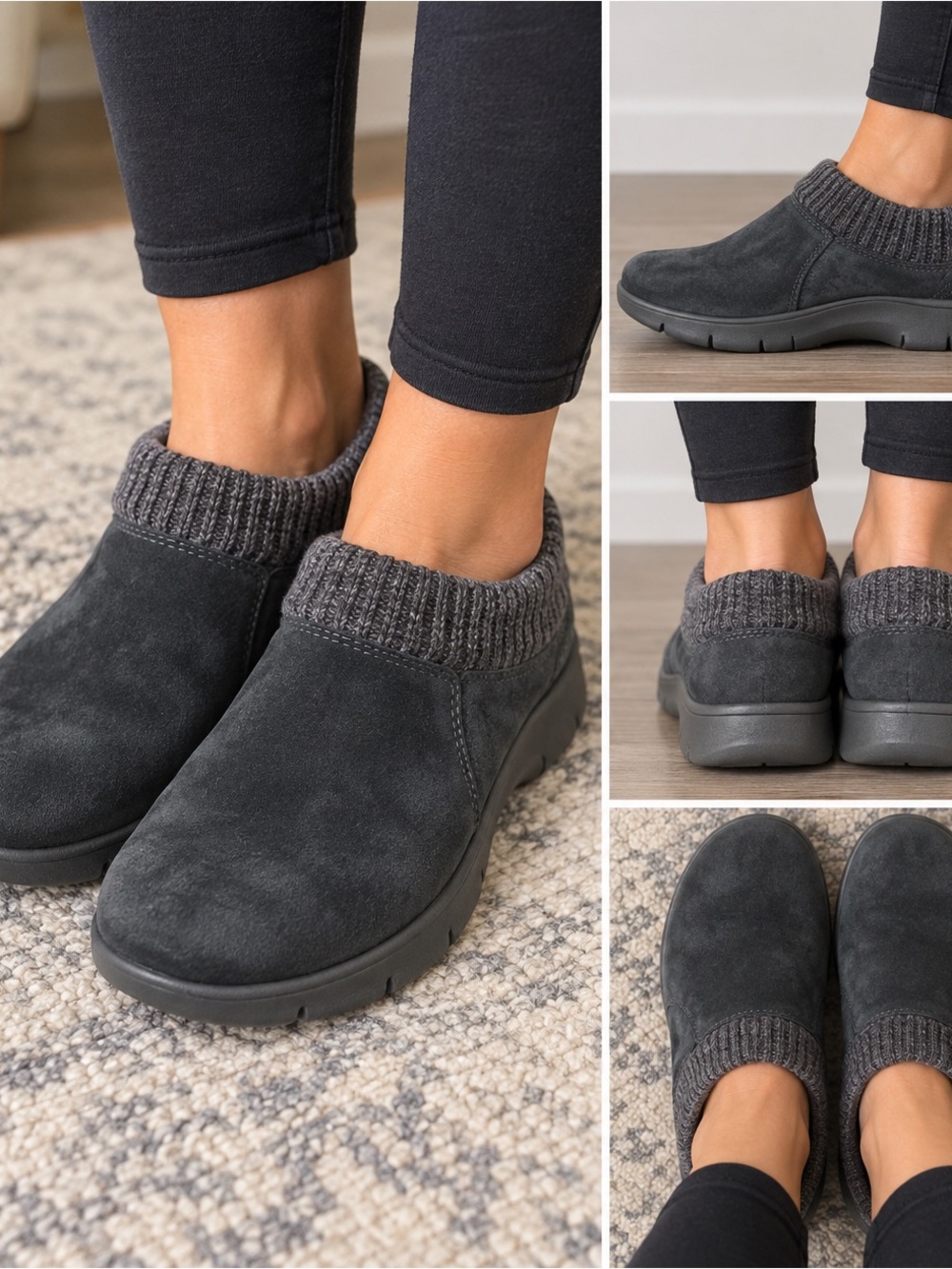 Dansko 37 6.5 7 Women’s Emily Navy Blue Suede Slip-on Clogs Knit Comfort Shoes